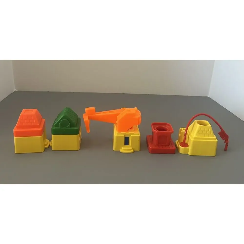 Fisher Price Flip Track Buildings, Crane, Gas Pump Replacements Vintage Lot of 5
